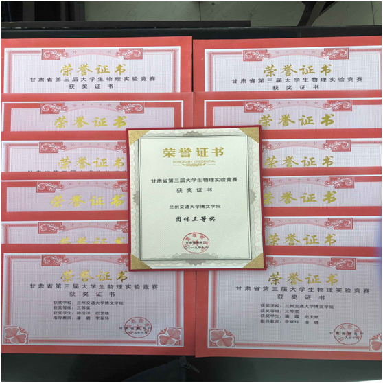 第三届甘肃省大学生物理实验竞赛获奖证书